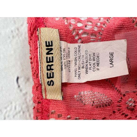 Serene Beach Pool Coverup V-neck Coral Pink Floral Mesh pullover Large A749 - Picture 3 of 5